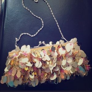 Gorgeous vintage pink silver gold evening bag